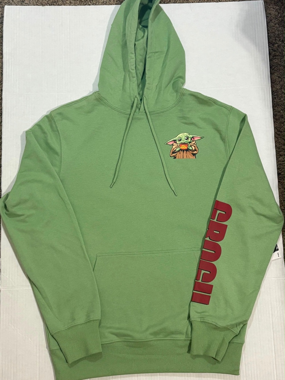 Star Wars Green Grogu Pullover Hoodie with Red Sleeve Print